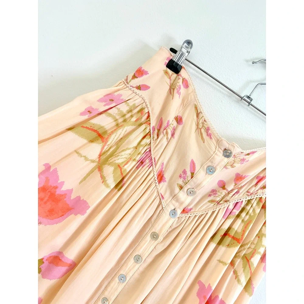 Free People Easy to Love Matching Set Cream Pink Floral Crop Top Skirt Medium